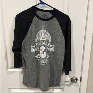 Gray and Black Graphic Raglan Shirt